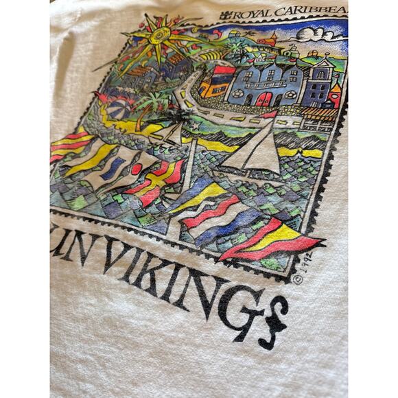 Vintage Royal Caribbean Sun Viking L USA Made Single Stitched White Hanes Heavy - Picture 3 of 6